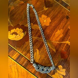 Genuine Vintage JudithJack Sterling Silver Cuban-Link Marcasite Pendant Necklace